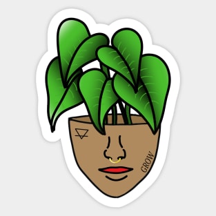 Multicultural Tropical Plant Person with Face Tattoos and Septum Piercing, Medium Skin Sticker